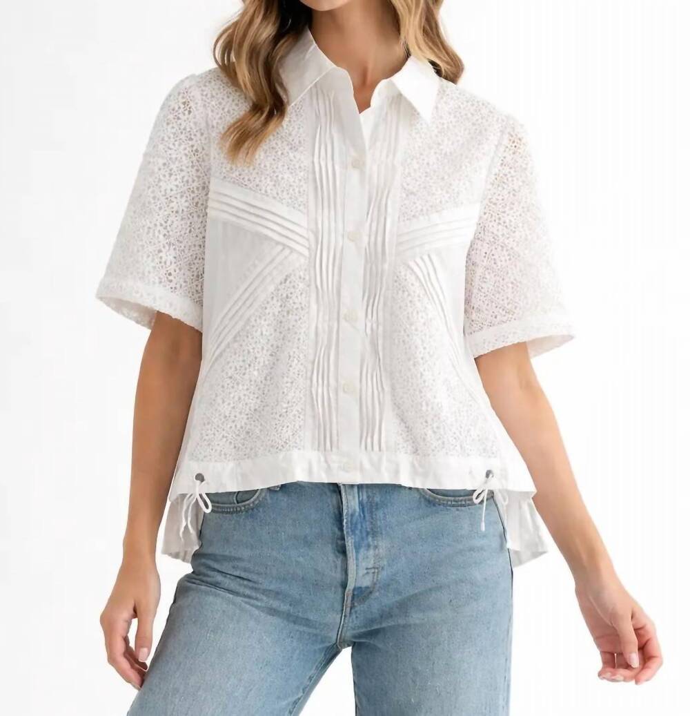 NEW JOH cora lace pleated top in white
